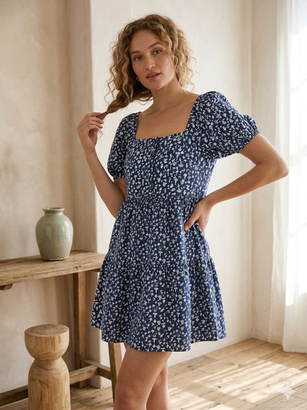 Anthropologie Lacausa Playa Mini Dress Blue Mushroom Small NWT